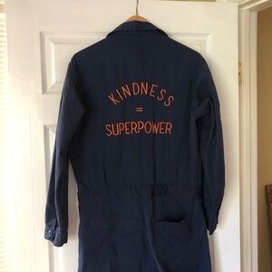 Navy Jumpsuit with Orange Embroidery Retro Vibe